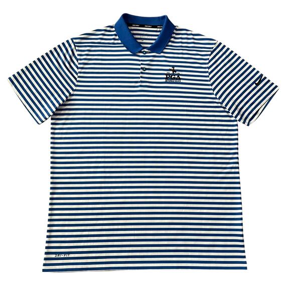 2019 PGA Bethpage Black Nike Mens Victory Polo Shirt Blue Striped Size Large - Picture 1 of 5